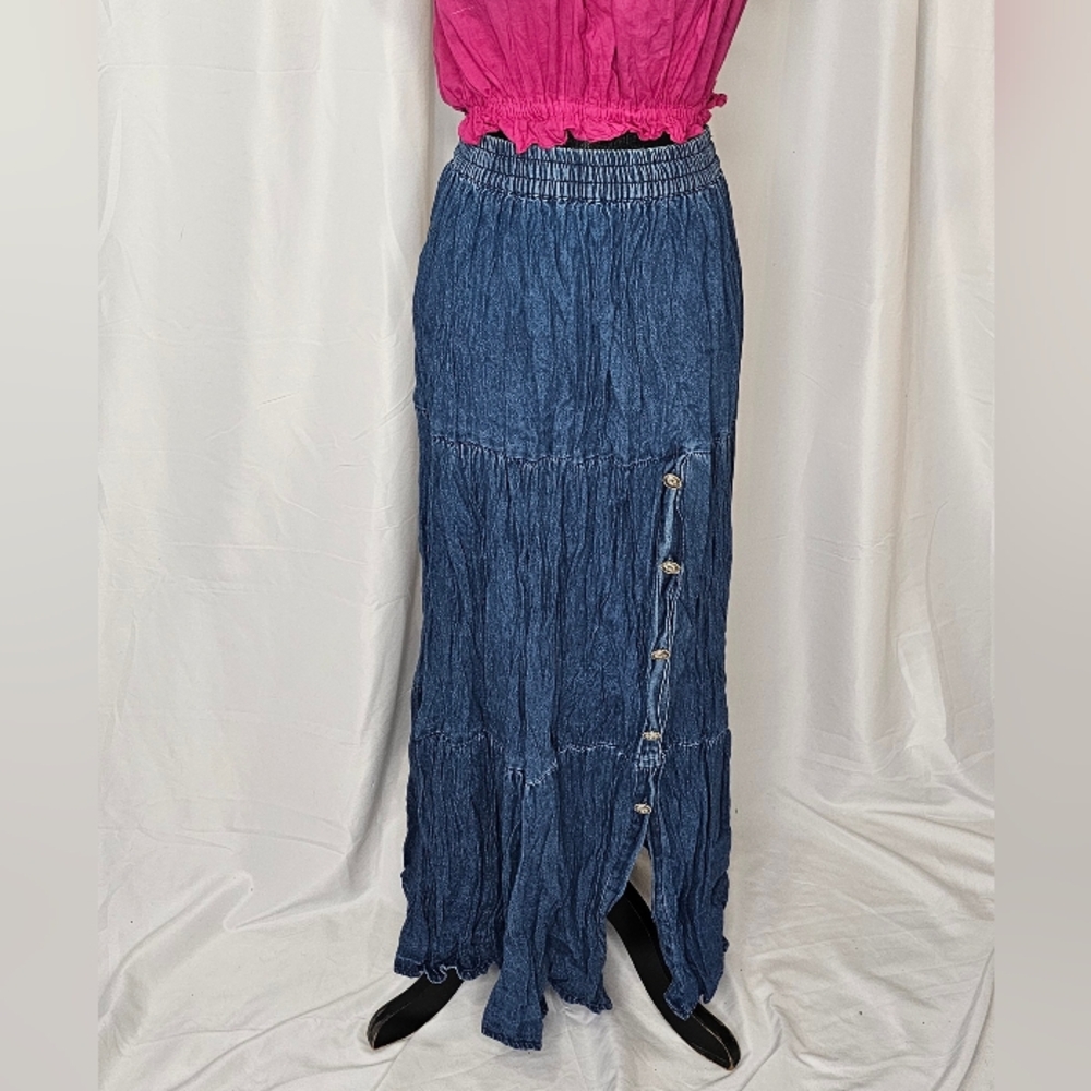 Chic Denim Maxi Skirt with Concho Buttons MED & LARGE LEFT